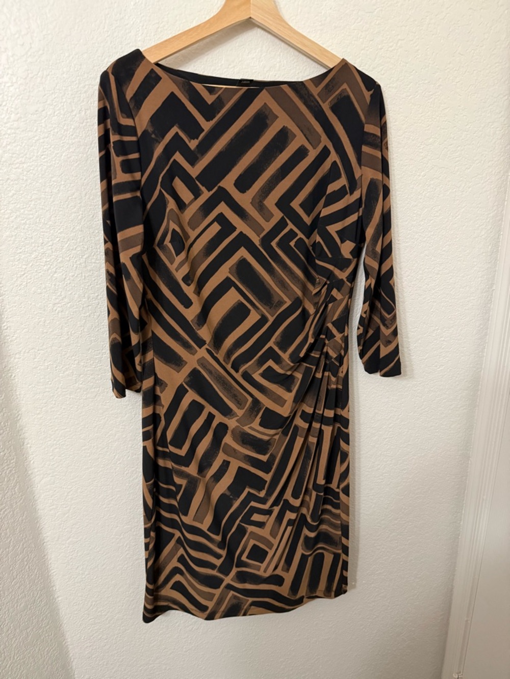 Lauren Ralph Lauren Black and Brown Geometric Print Midi Dress